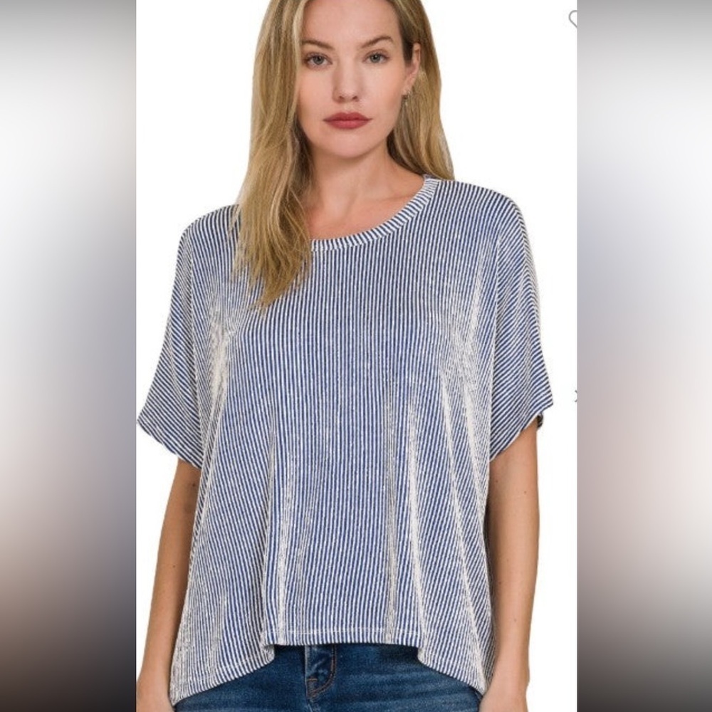 Navy and White Striped Short Sleeve Top
